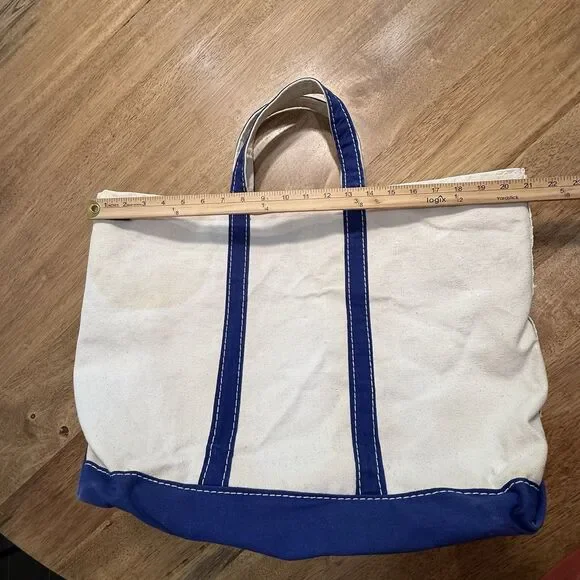 Vtg Lands End Heavy Canvas Tote Large Blue Trim USA - Picture 4 of 16